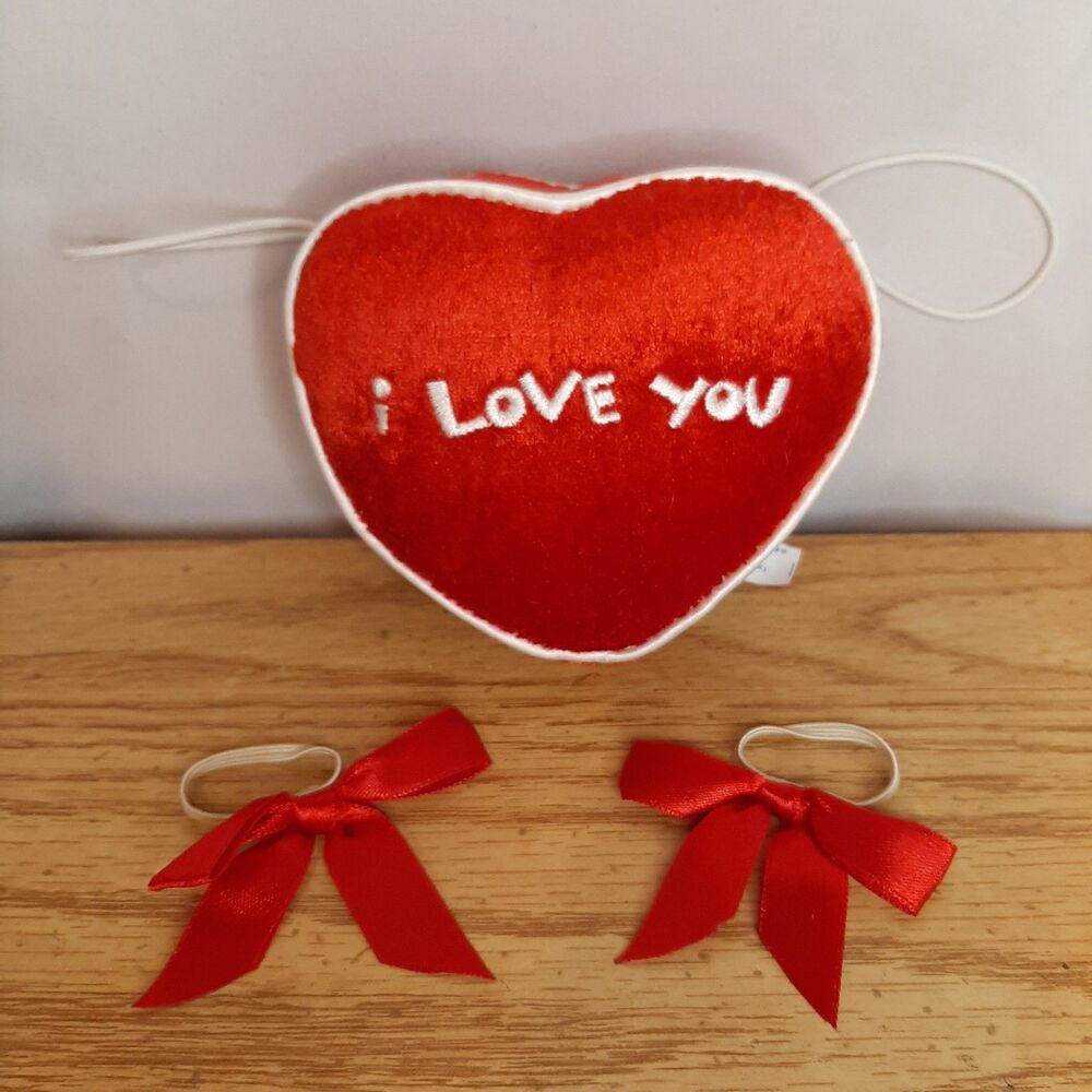 Build A Bear I Love You Heart Plush Secret Pocket  Valentines Day + Ear Bows BAB